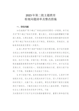 2023年第二批主题教育检视问题清单及整改措施.docx