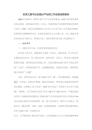 区党工委书记全面从严治党工作述责述职报告.docx