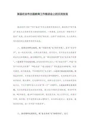 某县在全市主题教育工作推进会上的交流发言.docx