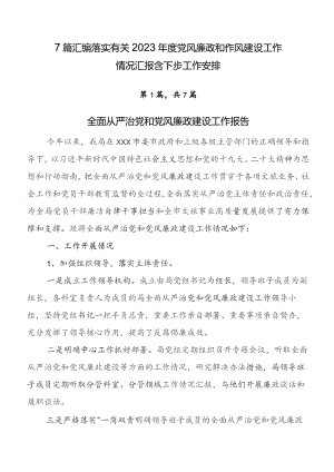 7篇汇编落实有关2023年度党风廉政和作风建设工作情况汇报含下步工作安排.docx