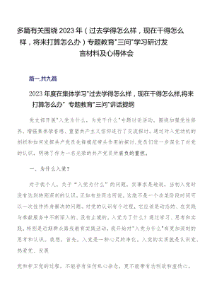 多篇有关围绕2023年（过去学得怎么样现在干得怎么样将来打算怎么办）专题教育“三问”学习研讨发言材料及心得体会.docx