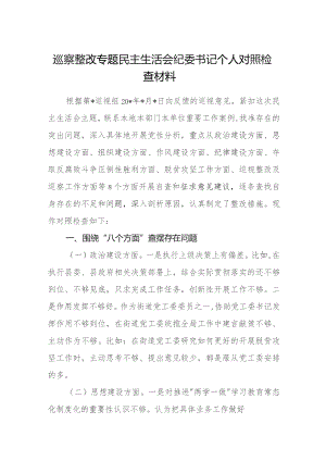 2023巡察整改专题民主生活会纪委书记个人对照检查材料【五篇】汇编供参考.docx