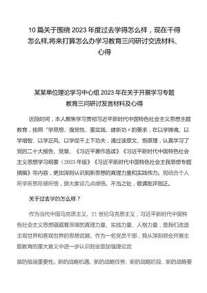 10篇关于围绕2023年度过去学得怎么样现在干得怎么样,将来打算怎么办学习教育三问研讨交流材料、心得.docx