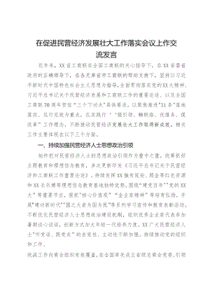 在促进民营经济发展壮大工作落实会议上作交流发言.docx