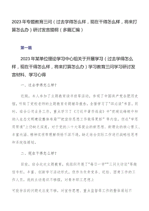 2023年专题教育三问（过去学得怎么样现在干得怎么样将来打算怎么办）研讨发言提纲（多篇汇编）.docx