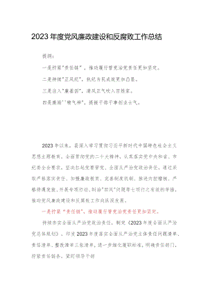2023年度党风廉政建设和反腐败工作总结.docx