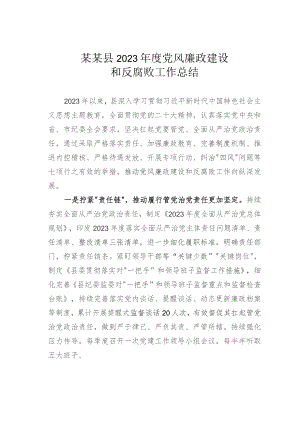 某某县2023年度党风廉政建设和反腐败工作总结.docx