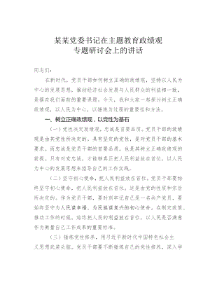 某某党委书记在主题教育政绩观专题研讨会上的讲话.docx