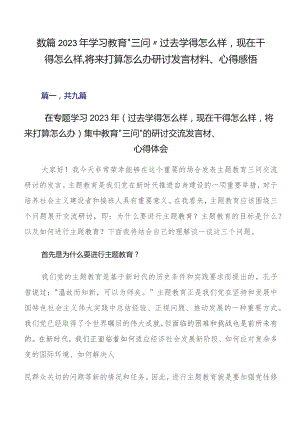 数篇2023年学习教育“三问”过去学得怎么样现在干得怎么样,将来打算怎么办研讨发言材料、心得感悟.docx