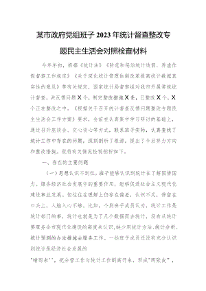 某市政府党组班子2023年统计督查整改专题民主生活会对照检查材料.docx