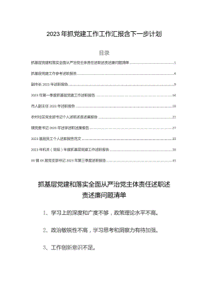2023年抓党建工作工作汇报含下一步计划.docx