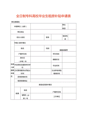 全日制专科高校毕业生租房补贴申请表.docx