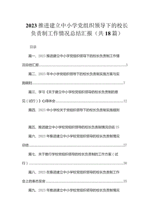 推进建立中小学党组织领导下的校长负责制工作情况总结汇报最新版18篇合辑.docx