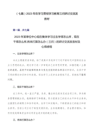 （七篇）2023年在学习贯彻学习教育三问研讨交流发言材.docx