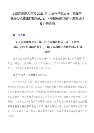9篇汇编深入学习2023年“过去学得怎么样现在干得怎么样,将来打算怎么办”专题教育“三问”发言材料及心得感悟.docx