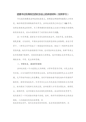 团委书记在高校五四纪念会上的讲话材料.docx