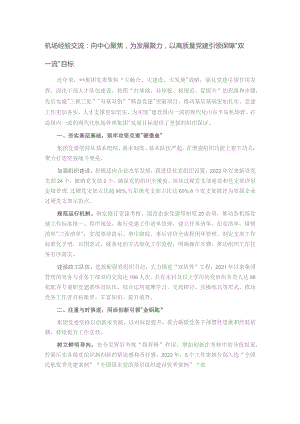 机场经验交流：向中心聚焦为发展聚力以高质量党建引领保障“双一流”目标.docx