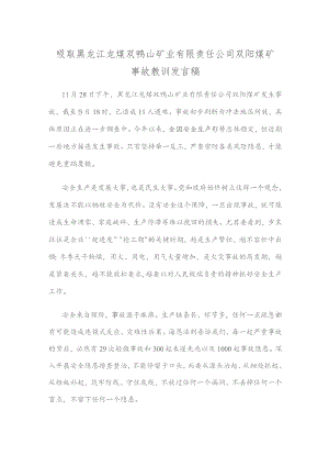 吸取黑龙江龙煤双鸭山矿业有限责任公司双阳煤矿事故教训发言稿.docx