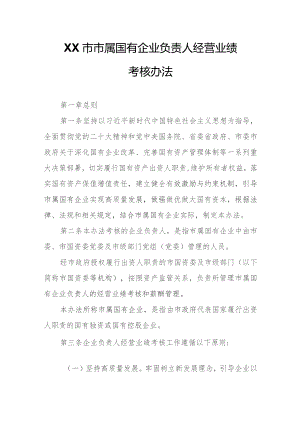 XX市市属国有企业负责人经营业绩考核办法.docx