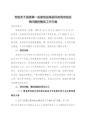 党组关于县委第一巡察组巡察县民政局党组反馈问题的整改工作方案.docx