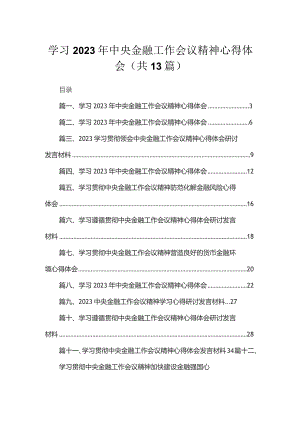 学习2023年中央金融工作会议精神心得体会(精选13篇).docx