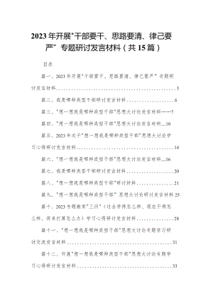 2023年开展“干部要干、思路要清、律己要严”专题研讨发言材料（共15篇）.docx