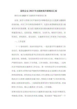 国有企业2023年主题教育开展情况汇报.docx
