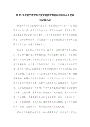 在2023年度市政府办公室主题教育专题组织生活会上的讲话2篇范文.docx