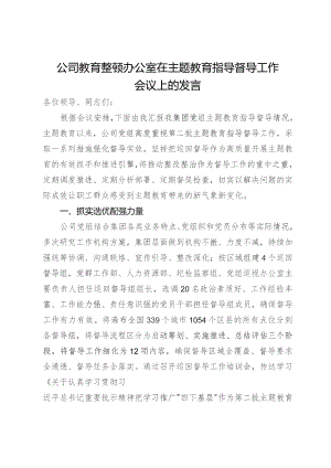 公司教育整顿领导小组组长在主题教育指导督导工作会议上的发言.docx