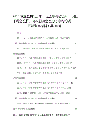 专题教育“三问”（过去学得怎么样、现在干得怎么样、将来打算怎么办）学习心得研讨发言材料（共10篇）.docx