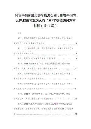 领导干部围绕过去学得怎么样现在干得怎么样,将来打算怎么办“三问”交流研讨发言材料(精选10篇).docx