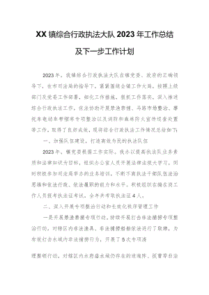 XX镇综合行政执法大队2023年 工作总结及下一步工作计划.docx