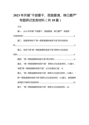 2023年开展“干部要干、思路要清、律己要严”专题研讨发言材料10篇供参考.docx