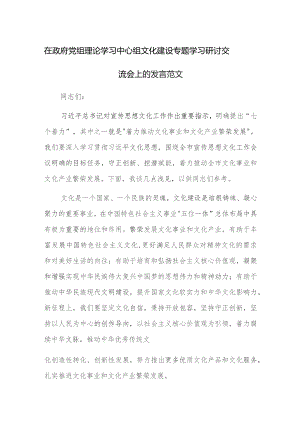 在政府党组理论学习中心组文化建设专题学习研讨交流会上的发言范文.docx