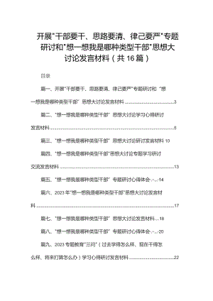 开展“干部要干、思路要清、律己要严”专题研讨和“想一想我是哪种类型干部”思想大讨论发言材料(精选16篇模板).docx