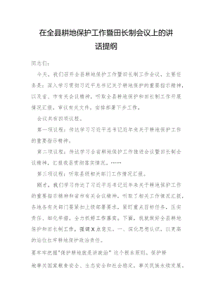在全县耕地保护工作暨田长制会议上的讲话提纲.docx
