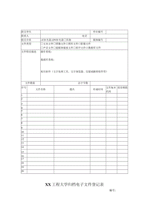 XX工程大学归档电子文件登记表.docx