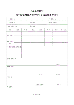 XX工程大学大学生创新性实验计划项目成员变更申请表.docx