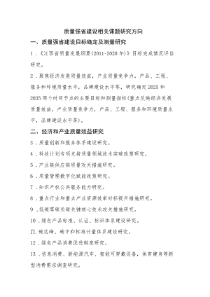 质量强省建设相关课题研究方向.docx
