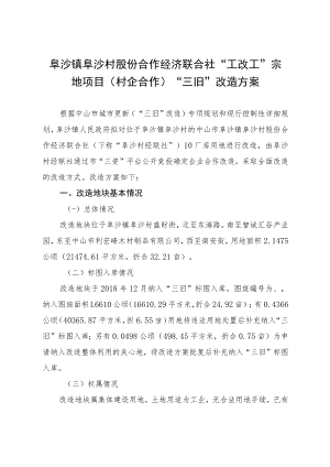 阜沙镇阜沙村股份合作经济联合社“工改工”宗地项目村企合作“三旧”改造方案.docx