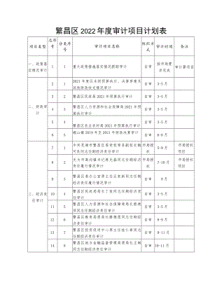 繁昌区2022年度审计项目计划表.docx