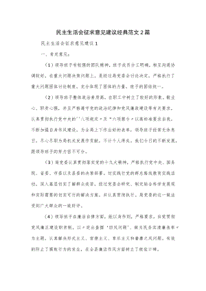 民主生活会征求意见建议经典范文2篇.docx