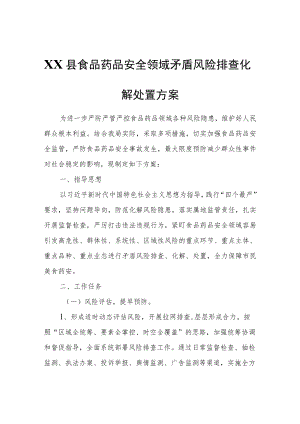 XX县食品药品安全领域矛盾风险排查化解处置方案.docx