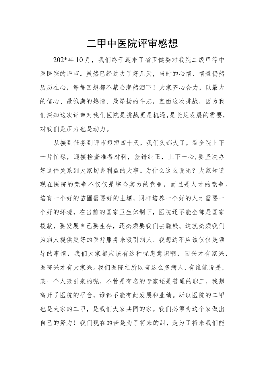 二甲中医院评审感想.docx_第1页