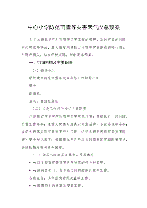 中心小学防范雨雪等灾害天气应急预案.docx