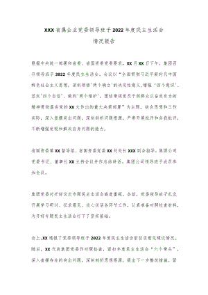 XXX省属企业党委领导班子2022年度民主生活会情况报告.docx