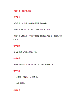 人际关系主题班会教案【精华篇】.docx