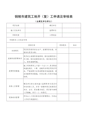 铜陵市建筑工地开复工申请及审核表.docx