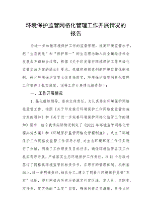环境保护监管网格化管理工作开展情况的报告.docx