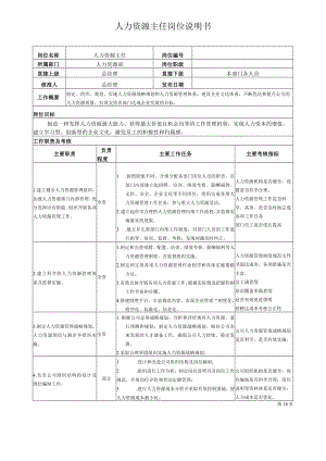 XX公司人力资源部主任岗位说明书.docx